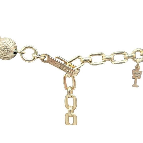 Crown Trifari 1960s Jewelry Set Metal Bead 16" Necklace & Clip On Earrings - Picture 15 of 16